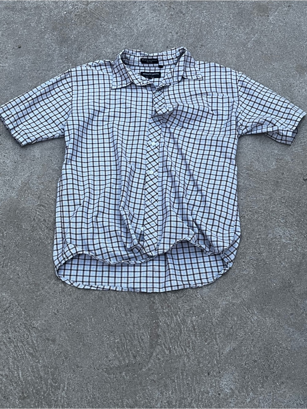 Men's Short-Sleeve Windowpane Button-Down Shirt in White & Black